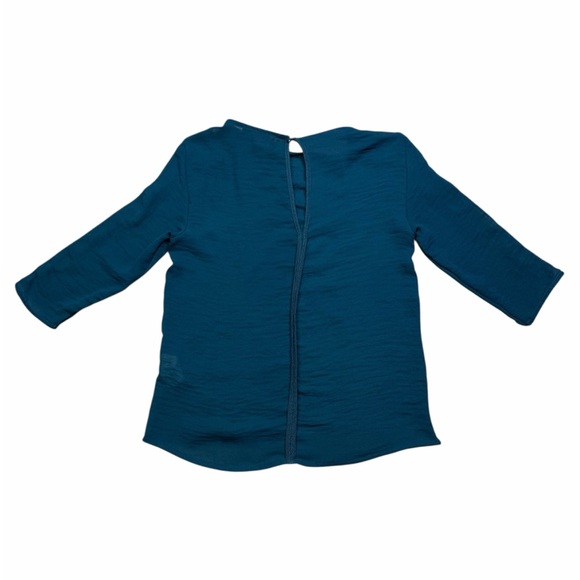 Zara W&B Collection Teal Sheer Mesh Panel Keyhole Back 3/4 Sleeve Blouse - Small - Picture 8 of 16